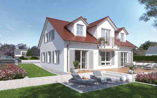 Landhaus mit Giebel und Balkon 1